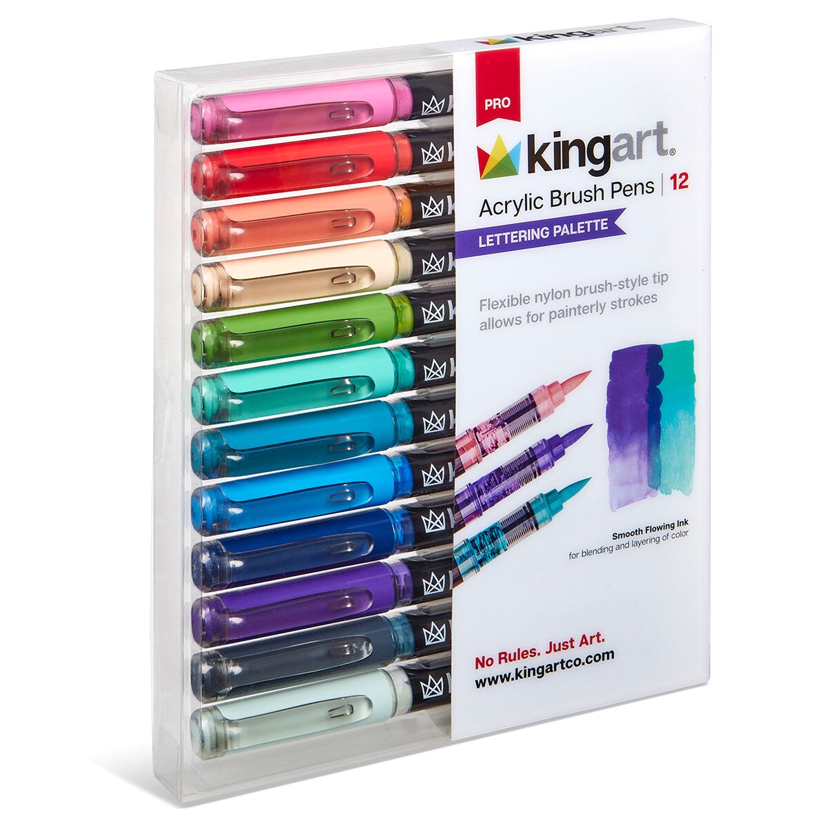 KINGART&#xAE; Acrylic Brush Tip Pens 12 Lettering Colors