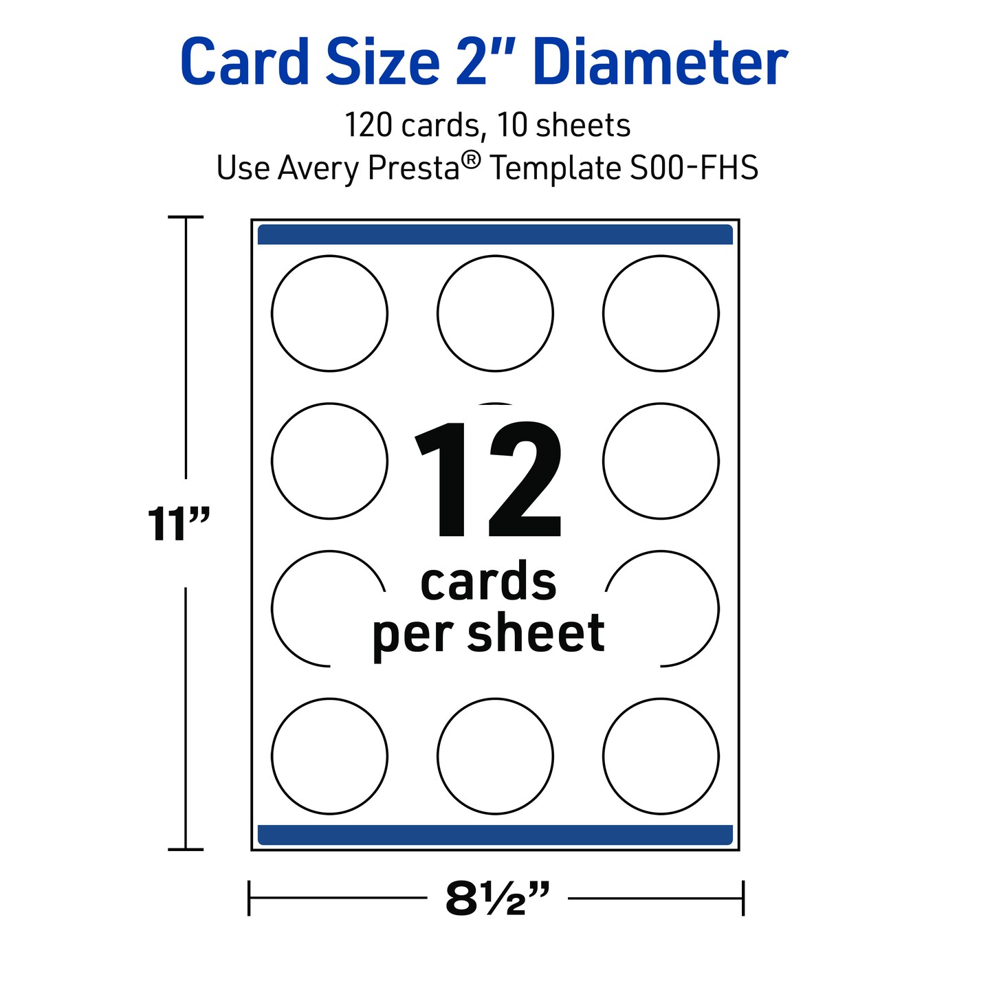 Avery Printable Business Cards with Sure Feed Technology, Round, 2" Diameter, Pre-Printed Navy Border with Silver Metallic Frame Design, Matte White, Laser & Inkjet Compatible, 120 Total