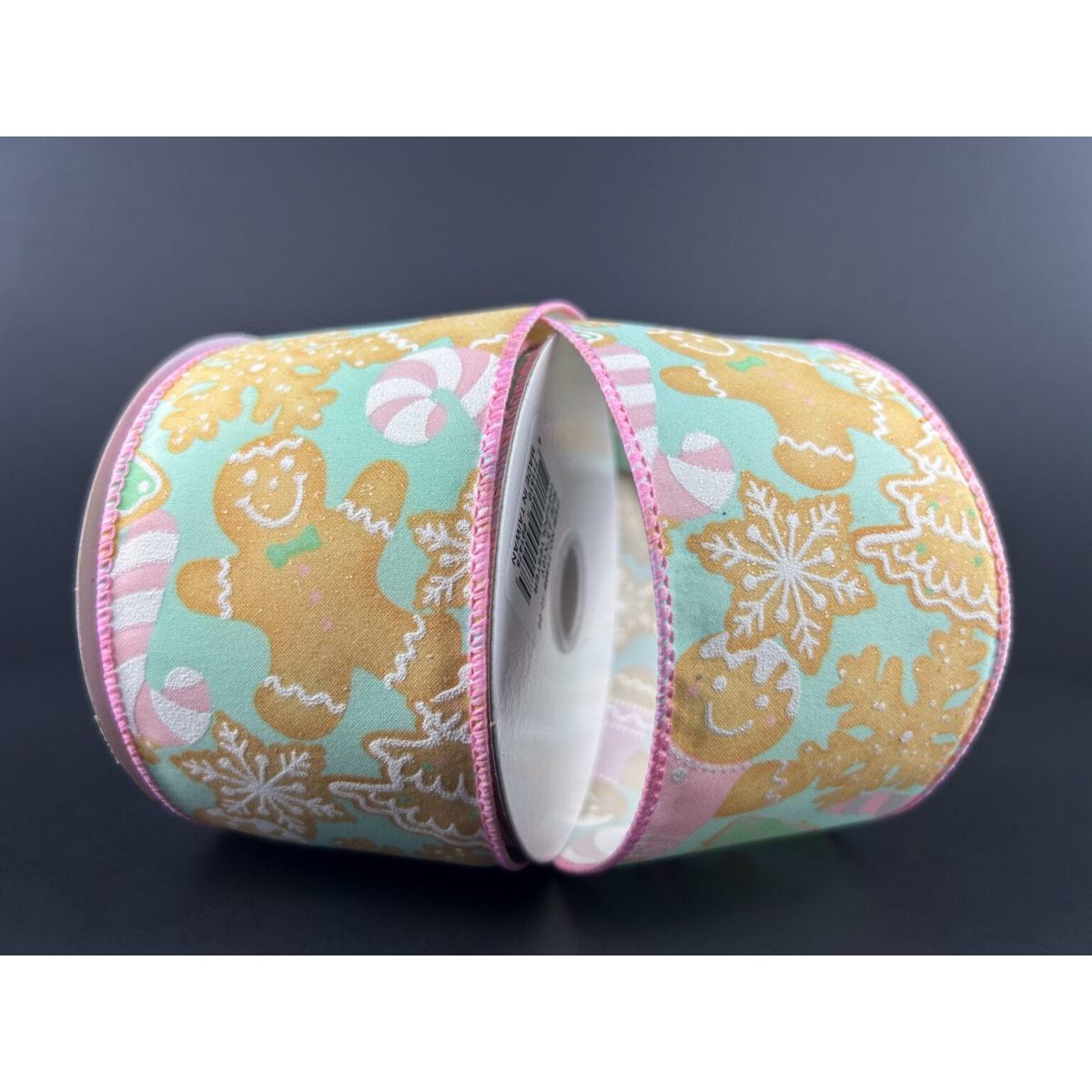 2.5&#x22; Gingerbread Cookies Ribbon: Pink &#x26; Mint (10 Yards)