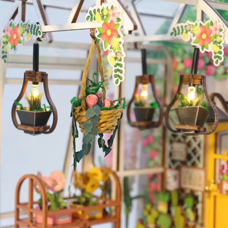 Garden House Dollhouse Kit - Miniature Wizardi Roombox Kit with LED Light F07M51-81-M2313