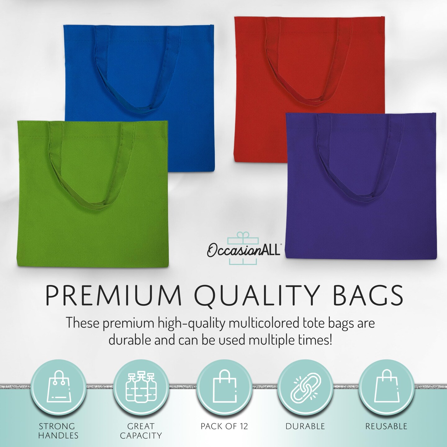 Large Reusable Fabric Gift Bags with Handles for Grocery, Christmas Tote, Birthdays, Goodies, Party Favors, Shopping, Bulk, 10x10, 12 Pack