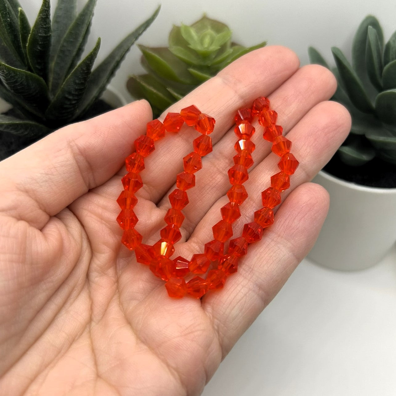 1 or 4 Strands 6x6mm Bright Red Bicone Beads, Imitation Crystal, Grade AA