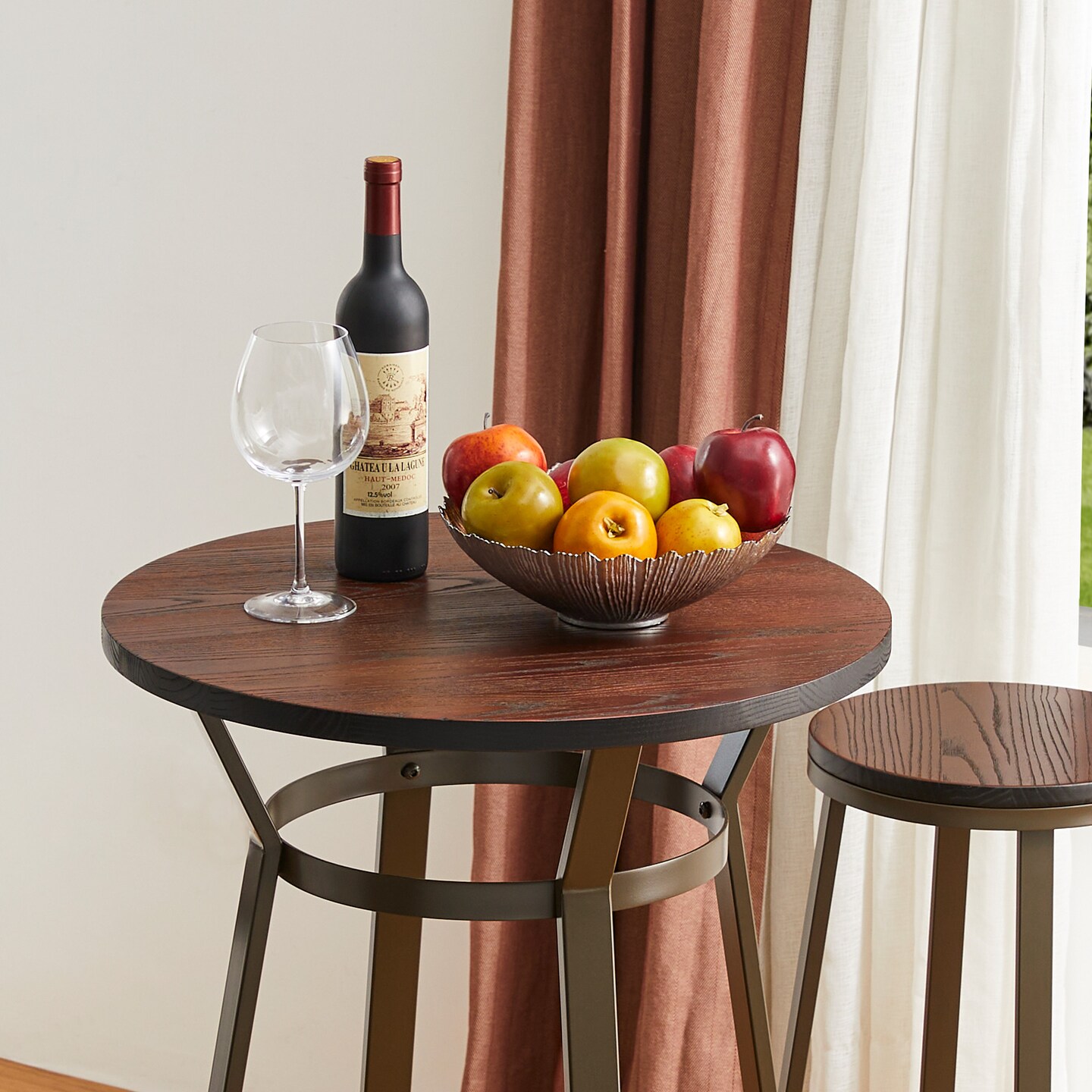 Set of 3 Steel Bar Table and Bar Stool Pub Set (1 Table+2 Stools)