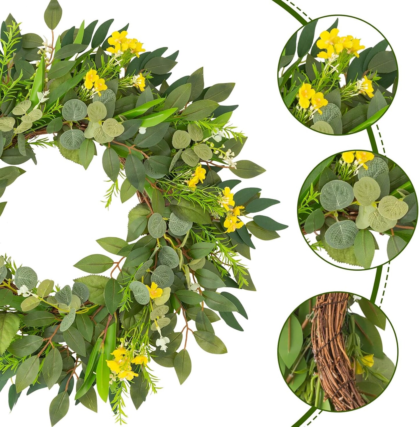 24 Inch Large Spring Summer Greenery Wreaths for Front Door