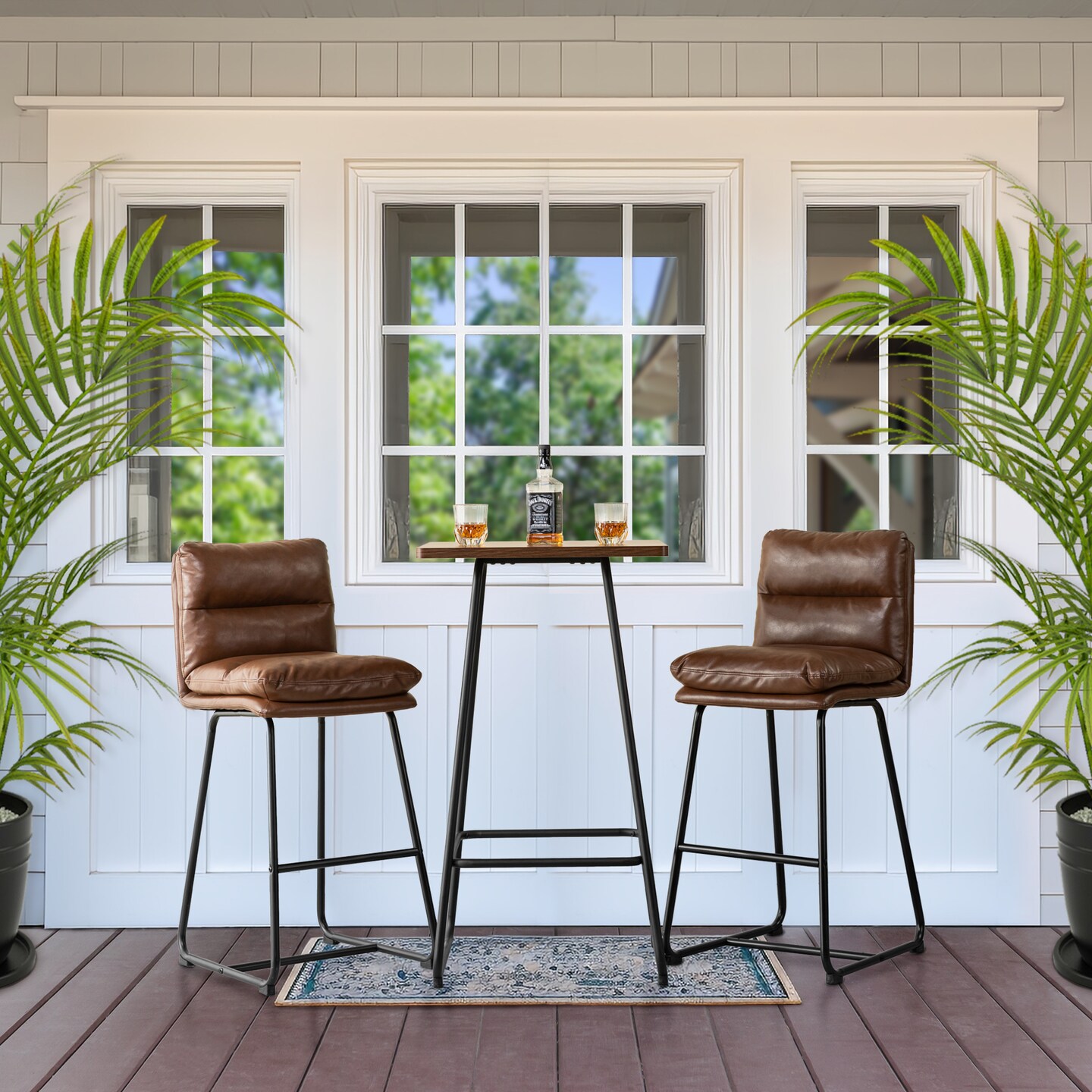 Industrial Modern Set of 3 Pub Table Set with 41"H Square Bar Table and Stools