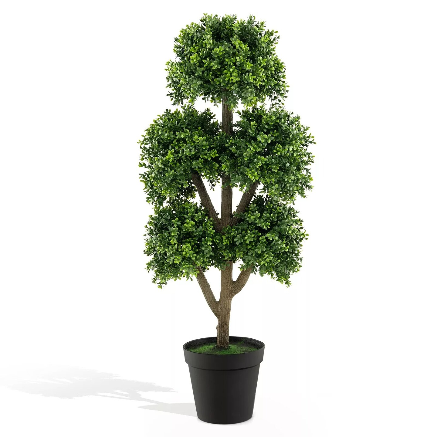 45&#x22; Tall Fake Potted Boxwood Tree w/ 5 Ball-Shaped Topiaries Home Office