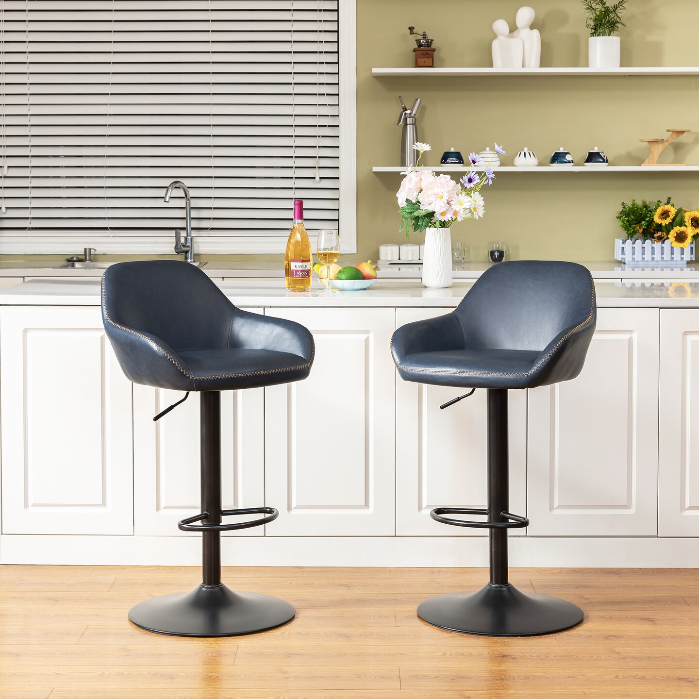 Set of 1/2/3/4 Mid-Century Modern Leatherette Gaslift Adjustable Swivel Bar Stools