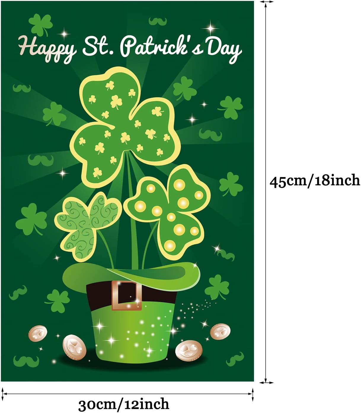 Happy St. Patrick&#x27;s Day Garden Flag Shamrock Leprechaun Hat Decorative Irish Yard Flags Double Sided 12 x 18 Inch Saint Patrick&#x27;s Day Lucky Day Outdoor Garden Lawn Farmhouse Decorations
