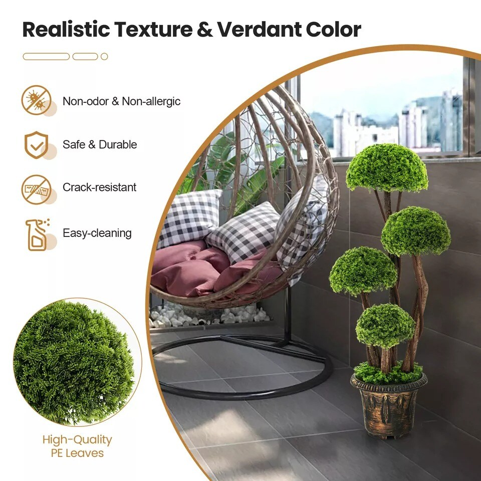 3FT Artificial Tree w/ Abundant Leaves &#x26; Realistic Trunks Indoor Outdoor Decor