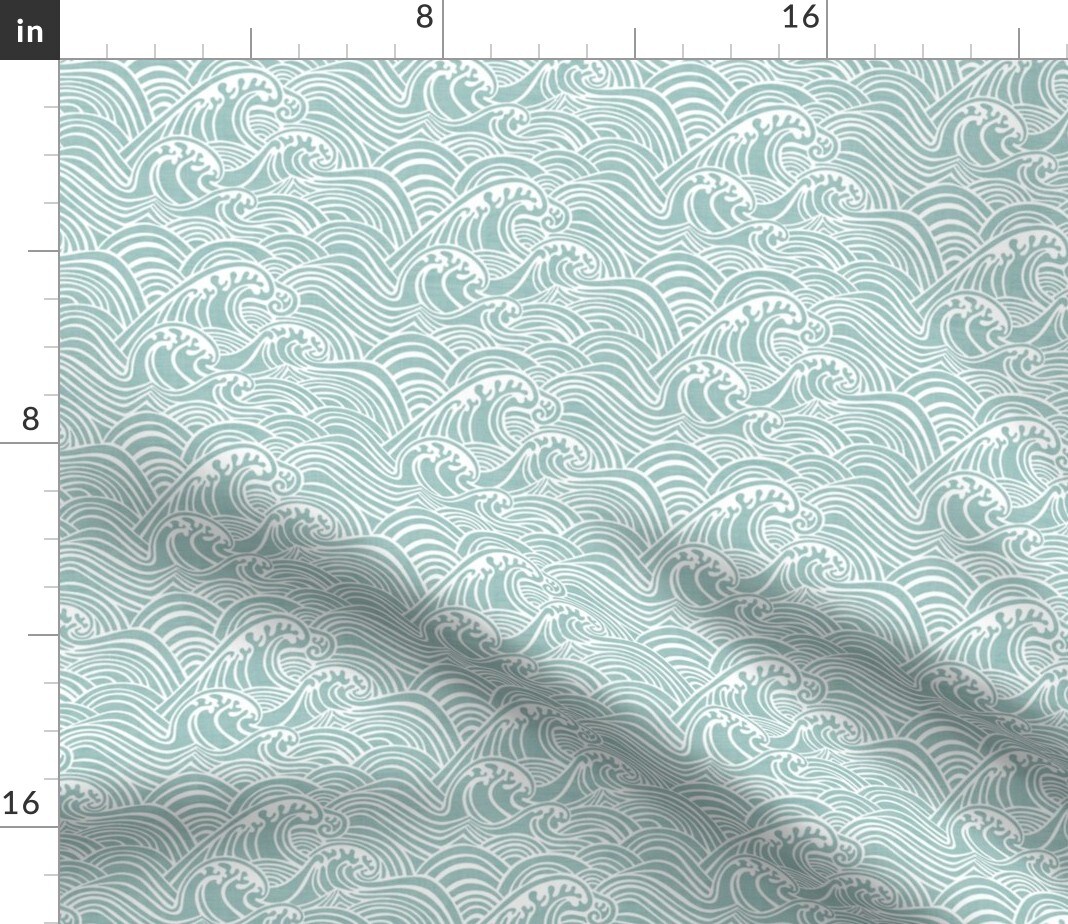 Mint Waves Coastal Beach Island Sea Ocean Wave Pastel Soft Small Scale Custom Printed Fabric by Spoonflower Various Fabrics by the Yard or Fat Quarter