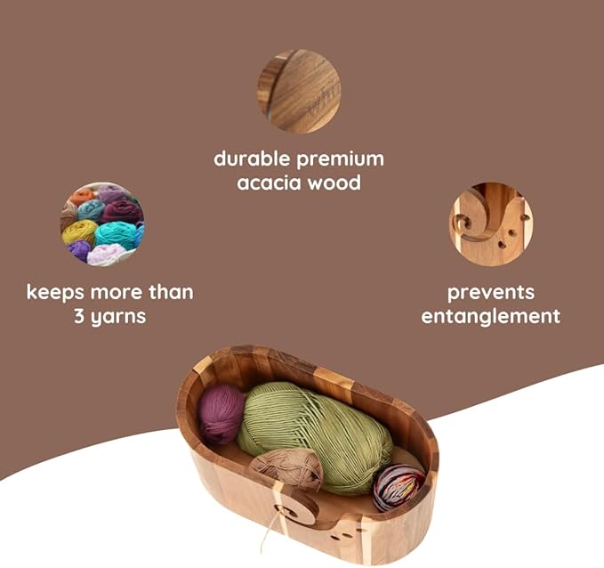 Acacia Wooden Yarn Bowl Holder Extra Large (11.9&#x27;&#x27; x 5.9&#x27;&#x27; x 5.9&#x27;&#x27;) Large Yarn Bowls for Crocheting Yarn Holder Bowl Yarn Bowl Wood Crochet Bowl Gift For Knitters Yarn Storage