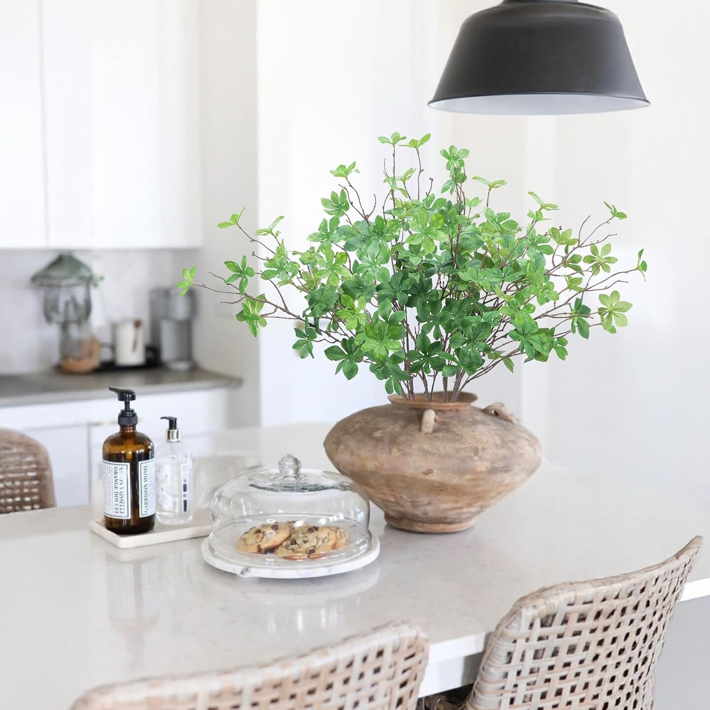 6PCS Artificial Greenery Stems 28&#x22; Faux Twigs Branches for Vase with Fake Plants Silk Leaves Indoor Spring Summer Foliage for Home Table Centerpieces Kitchen Room Decorations