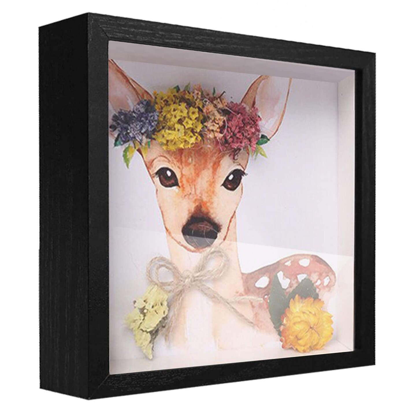 8x8 Shadow Box Frame Display Case, Wood with Plexiglass, Display Case Box for Memorabilia, Medal, Crafts,Tickets and Photos, Picture Frame for Wall and Tabletop (Black, 8x8)