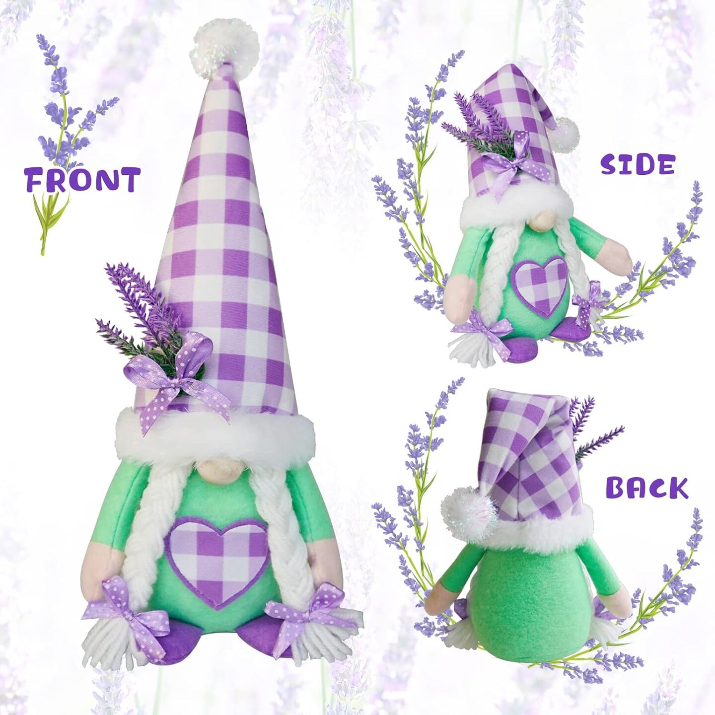 Lavender Gnomes Decor,Spring Purple Gnome Decorations for Home,Lavender Flower Gnomes,Garden Gnome Decor, Summer Gnome Tiered Tray Decor,Gnome Gifts for Woman