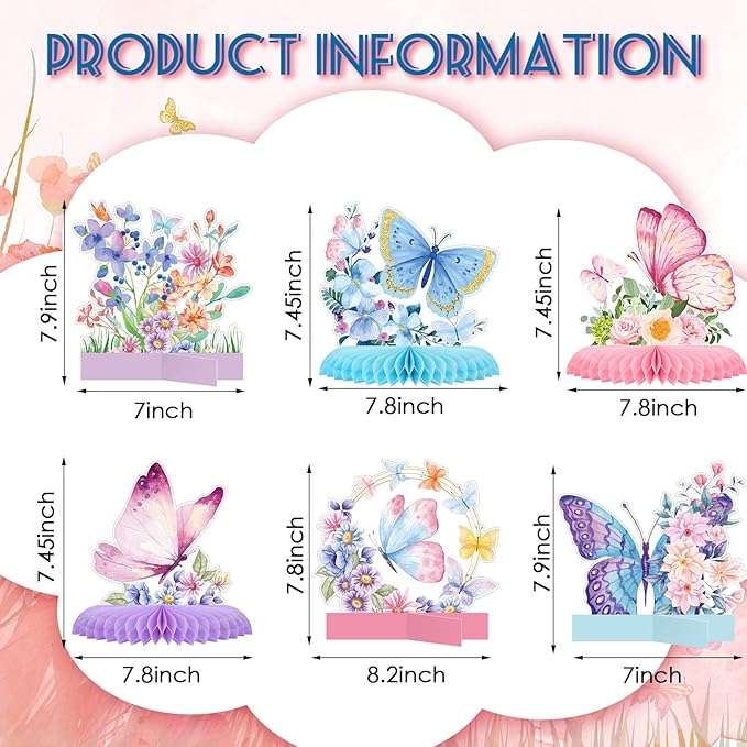 10 Pieces Butterfly Centerpieces for Tables Butterfly Birthday Party Decorations Spring Honeycomb Table Centerpiece Spring flower Theme Party Supplies for Birthday Baby Shower Decor