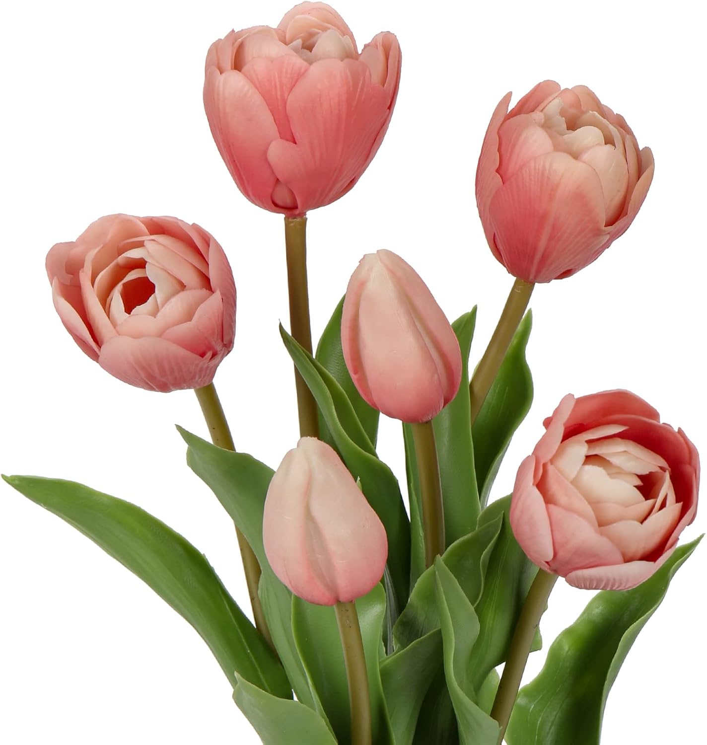 6 Pcs Artificial Tulips Flowers Pink Real Touch Fake Latex Tulips Flowers for Mother&#x27;s Day 14&#x22; Faux Tulips Faux Flowers for Vase Centerpieces Home Wedding Bouquet