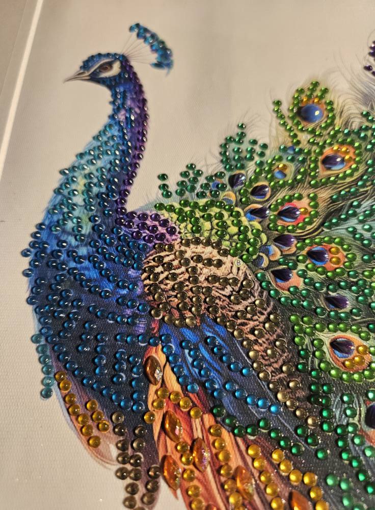 画材 Peacockesque Colorful Peacock on Canvas 12x12 Rhinestone Art | MakerPlace