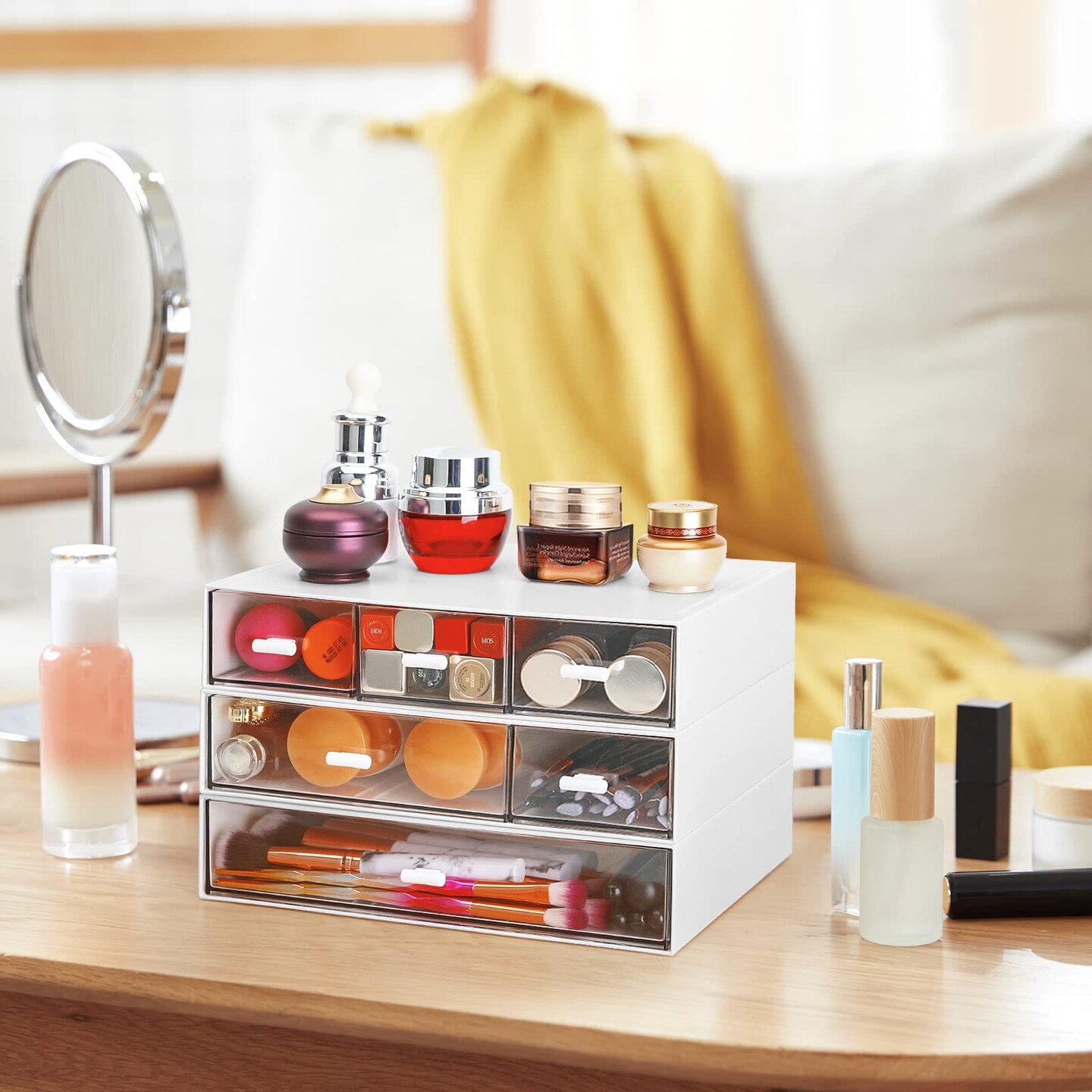 Stackable Desk Organizer, Plastic Storage Drawer for Office School Home Makeup, Pen Pencils Markers Stationery Supplies Organizers (White -3 Draws)