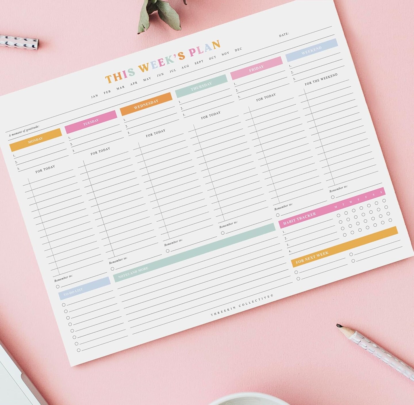 Weekly Planner - Premium 52-Sheet Tear-Off Notepad, 8.5 x 11 inches, Clean Colorful Design, Perfect for Work, School, Projects, and Entrepreneurs, Female & USA Owned Business