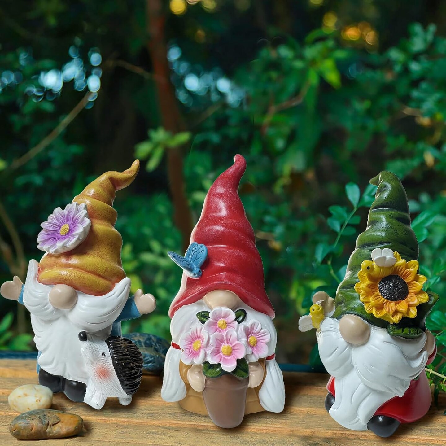 Spring Gnome Decorations Flower Gnomes Ornaments Decor Gifts, Set of 3 Summer Gnomes Figurines Spring Gnomes for Garden Decor Spring Sculptures Gift for Outdoor Decor (Multicolor)