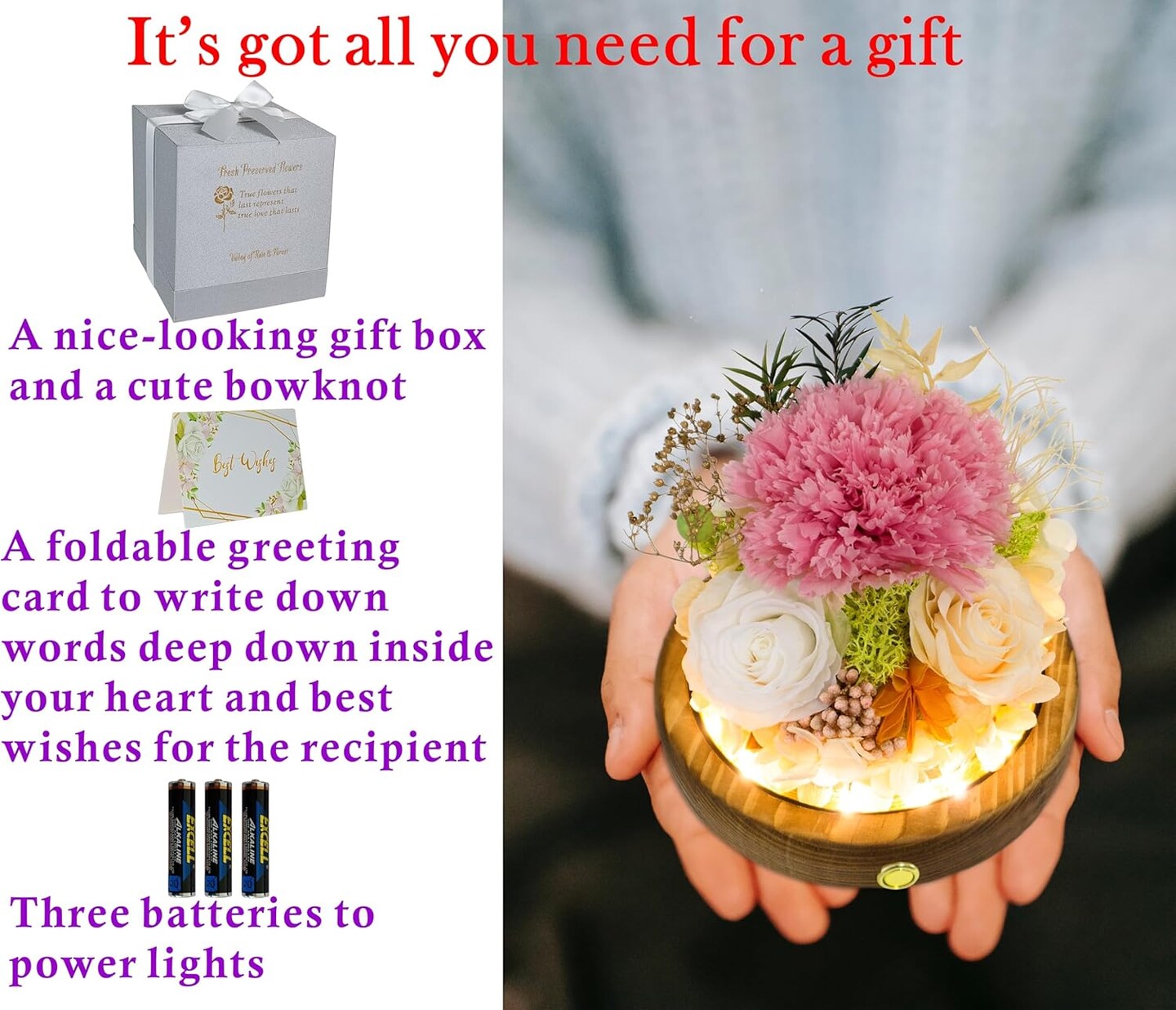 t Long-Lasting Real Flowers, Unique Floral Gift for You to Send Love for All Occasions, for Indoor Decoration (Pink Carnation, White Rose, Yellow-Champagne Rose)