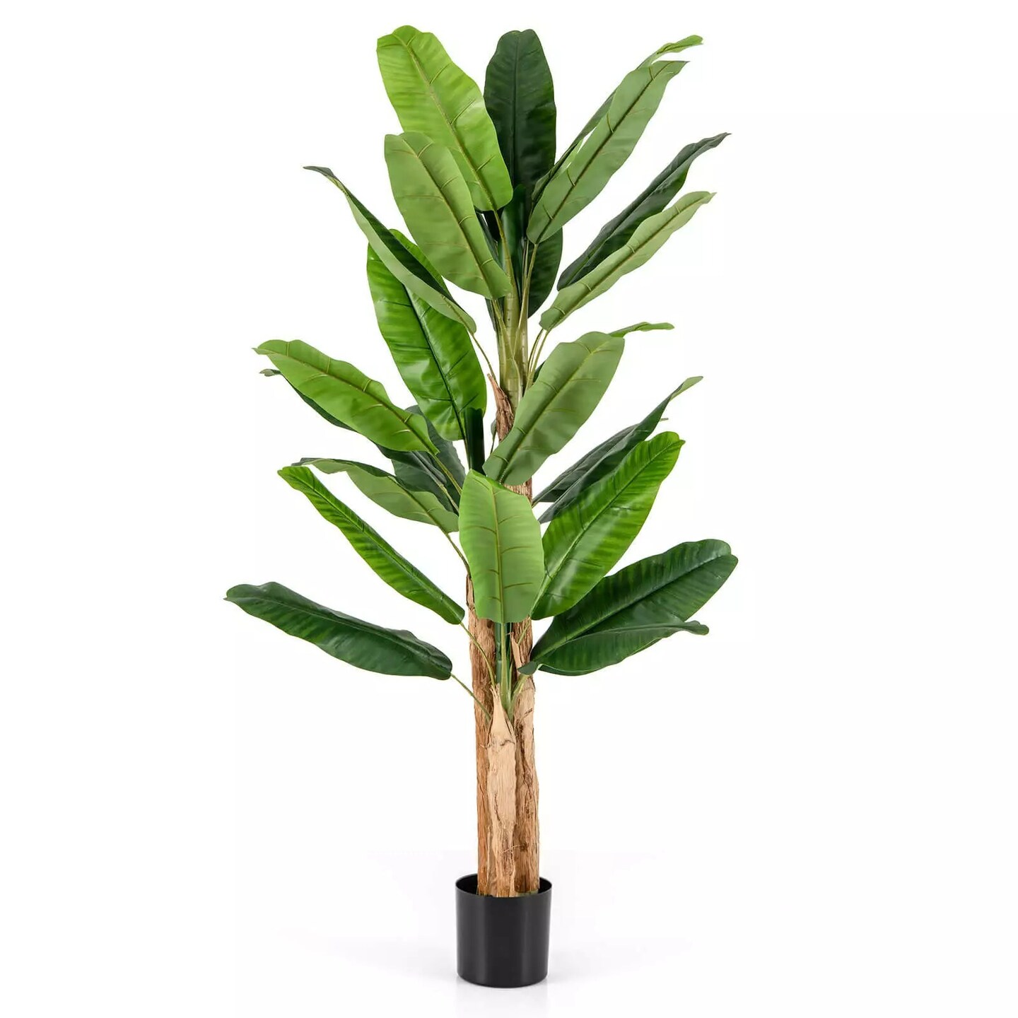 6.5' Tall Artificial Banana Tree w/ 27 Large Leaves Triple Stalks Natural Bark