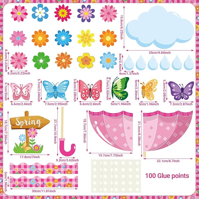 Spring Classroom Bulletin Board Decor – “April Showers Bring May Flowers” Umbrella, Cloud & Flower Cutouts for Preschool & Kindergarten