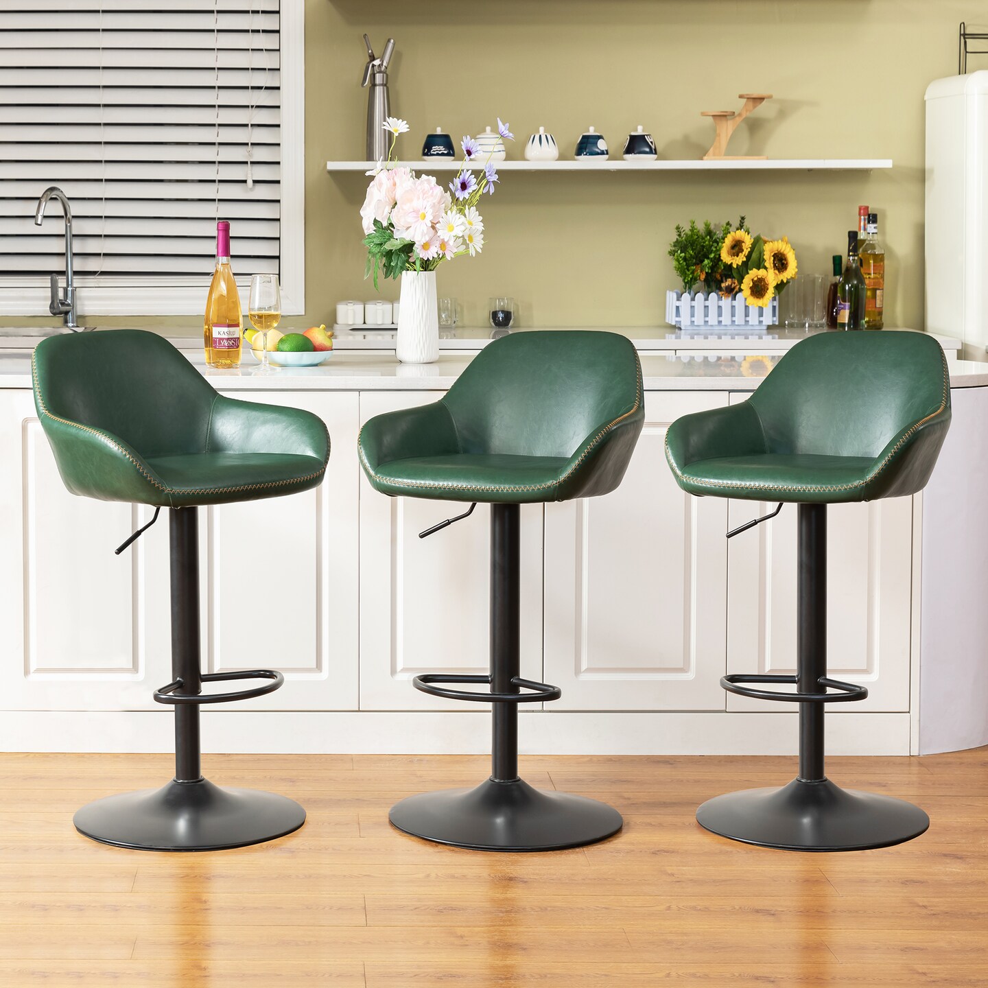 Set of 1/2/3/4 Mid-Century Modern Leatherette Gaslift Adjustable Swivel Bar Stools