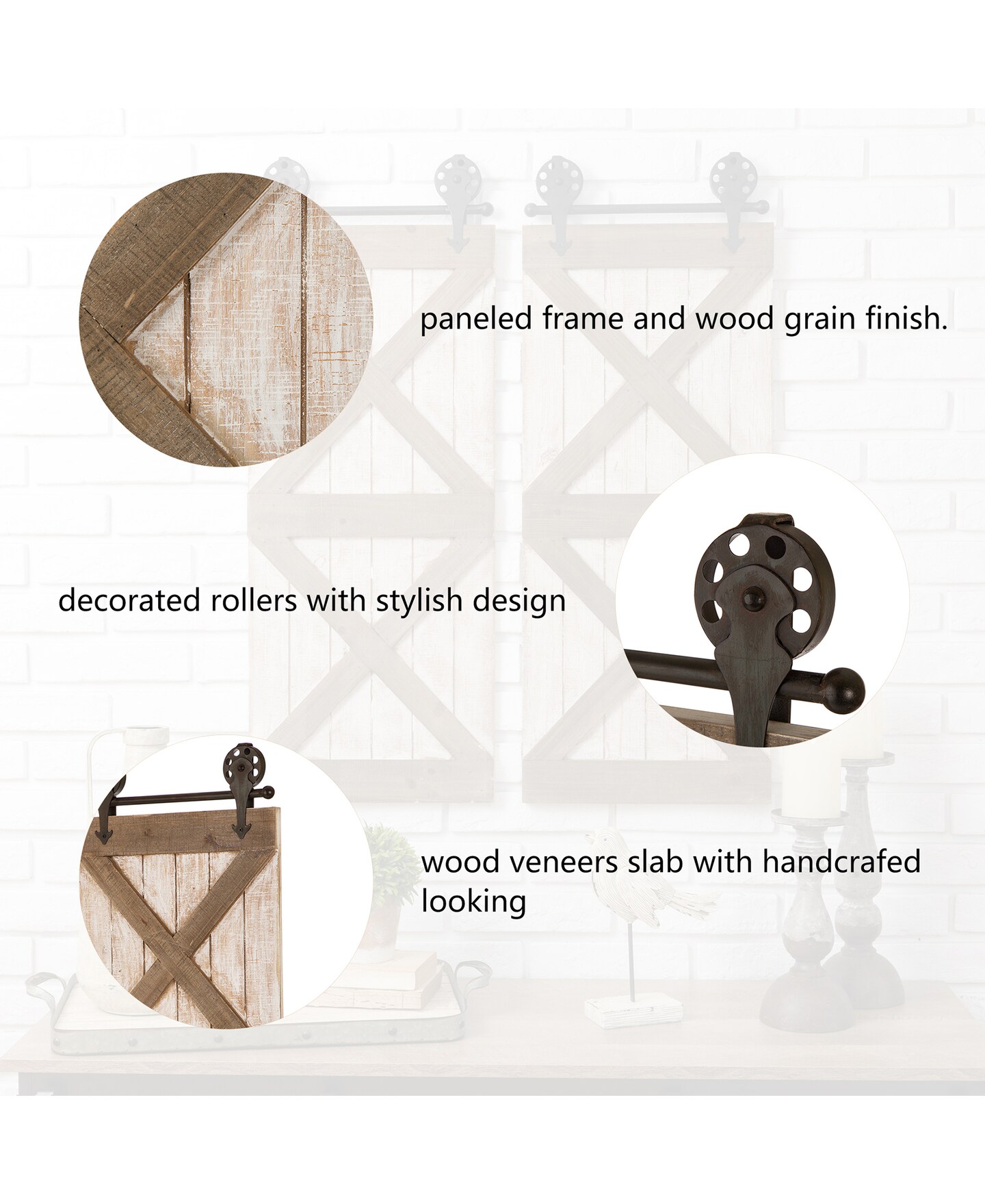Set of 2 35&#x22;H Farmhouse Wooden Barn Doors Wall Decor