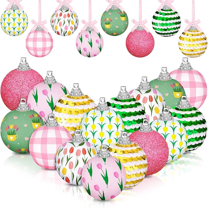 16 Pcs 1.57 Inch Spring Summer Hanging Ornaments Decorations Spring Summer Theme Cute Balls for Holiday Party Favors
