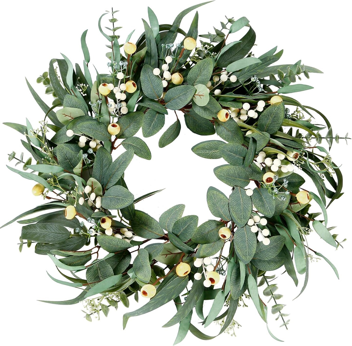 Artificial Eucalyptus Wreath for Front Door 21 Inch Greenery Wreath Green Leaves