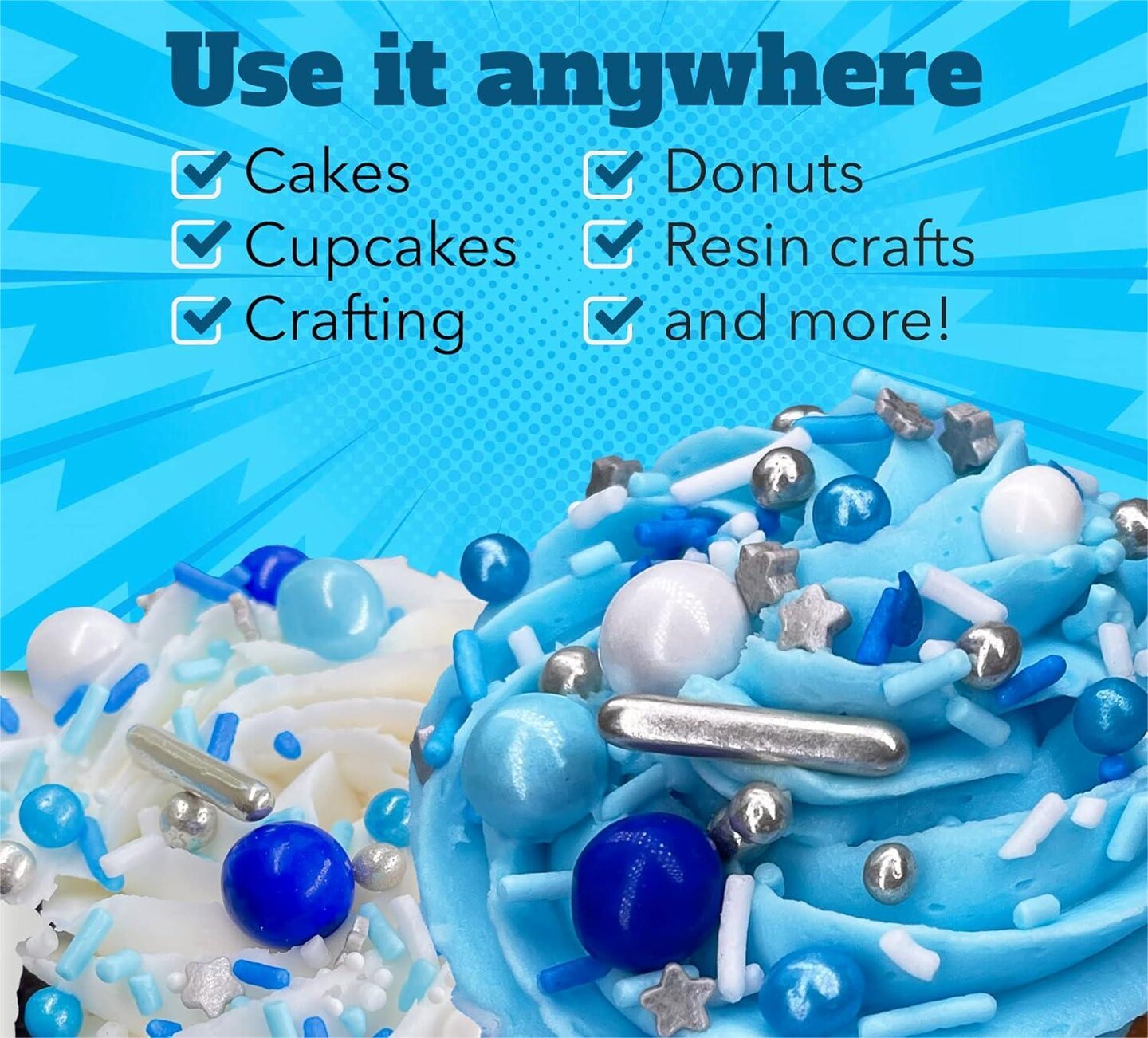 Edible Cake and Cupcake Sprinkles with Assorted Shapes and Sizes for Parties, Metallic Sprinkle Mix for Cookies, Ice Cream, Cake and Cupcake Decorating, 4 oz, Blue sprinkles