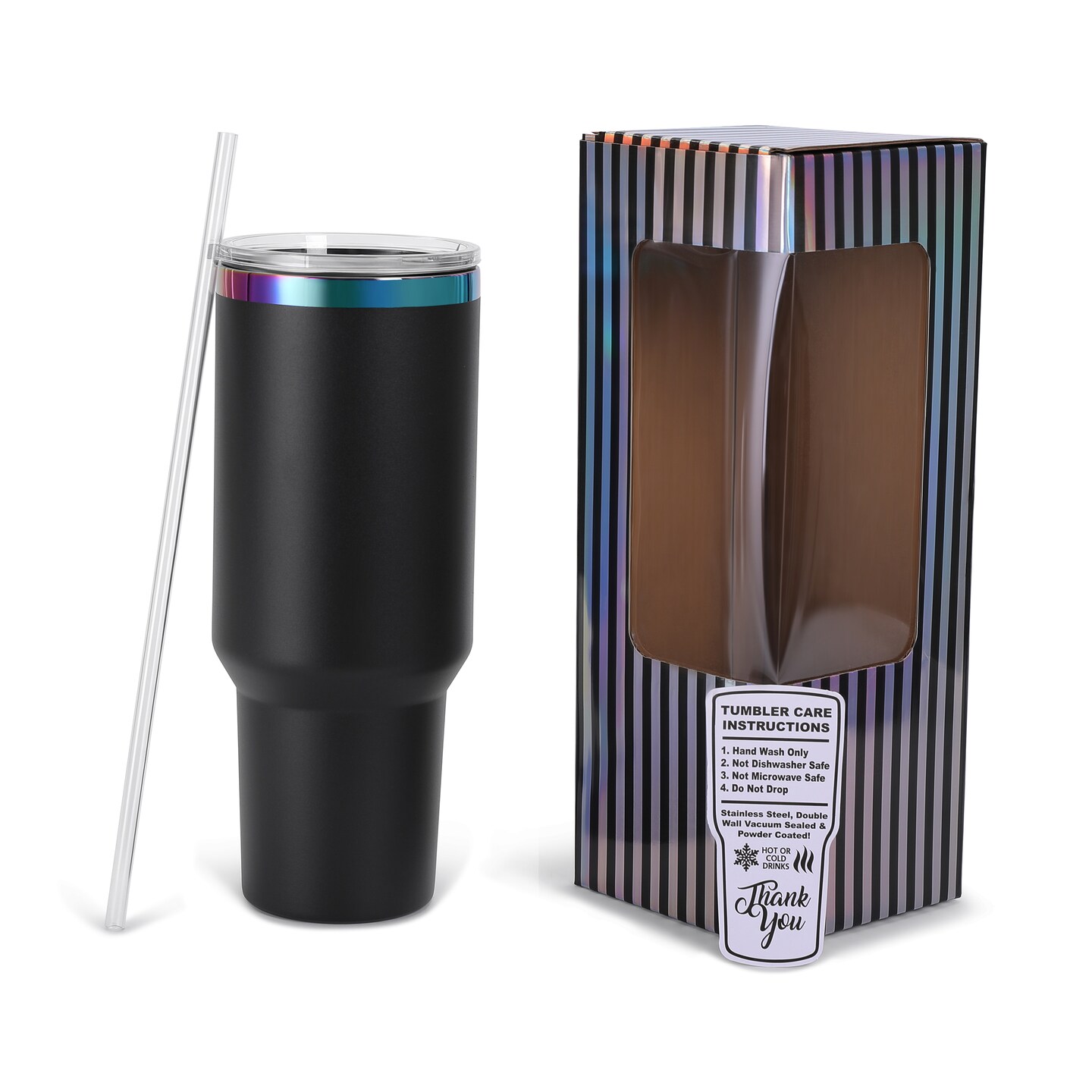 Makerflo 40 oz Rainbow Plated Powder Coated Tumbler with Twist On Clear Slide Lid and Handle Sold Separately, Ideal for Craft and Personalization (Laser Engraving, UV DTF, Epoxy, and Vinyl)