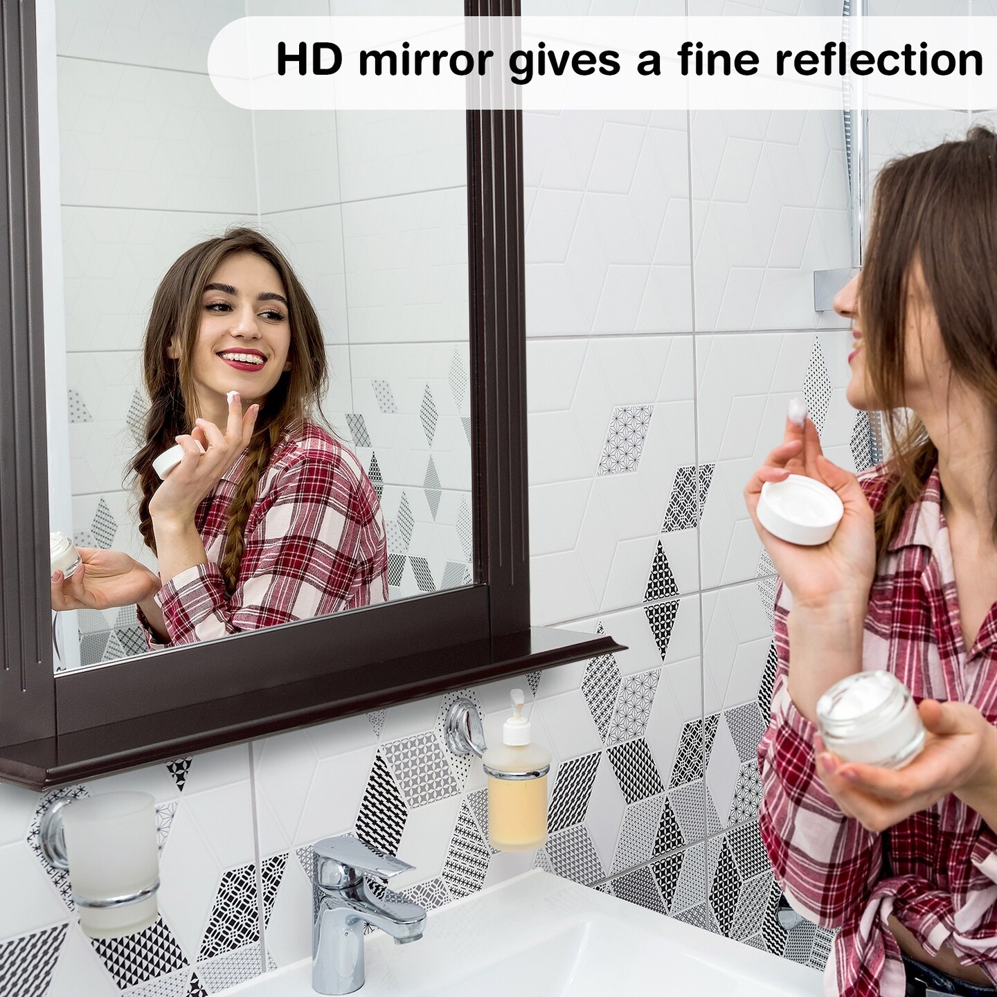 Bathroom Multipurpose Wall-Mounted Mirror W/Shelf Vanity Makeup Mirror Brown