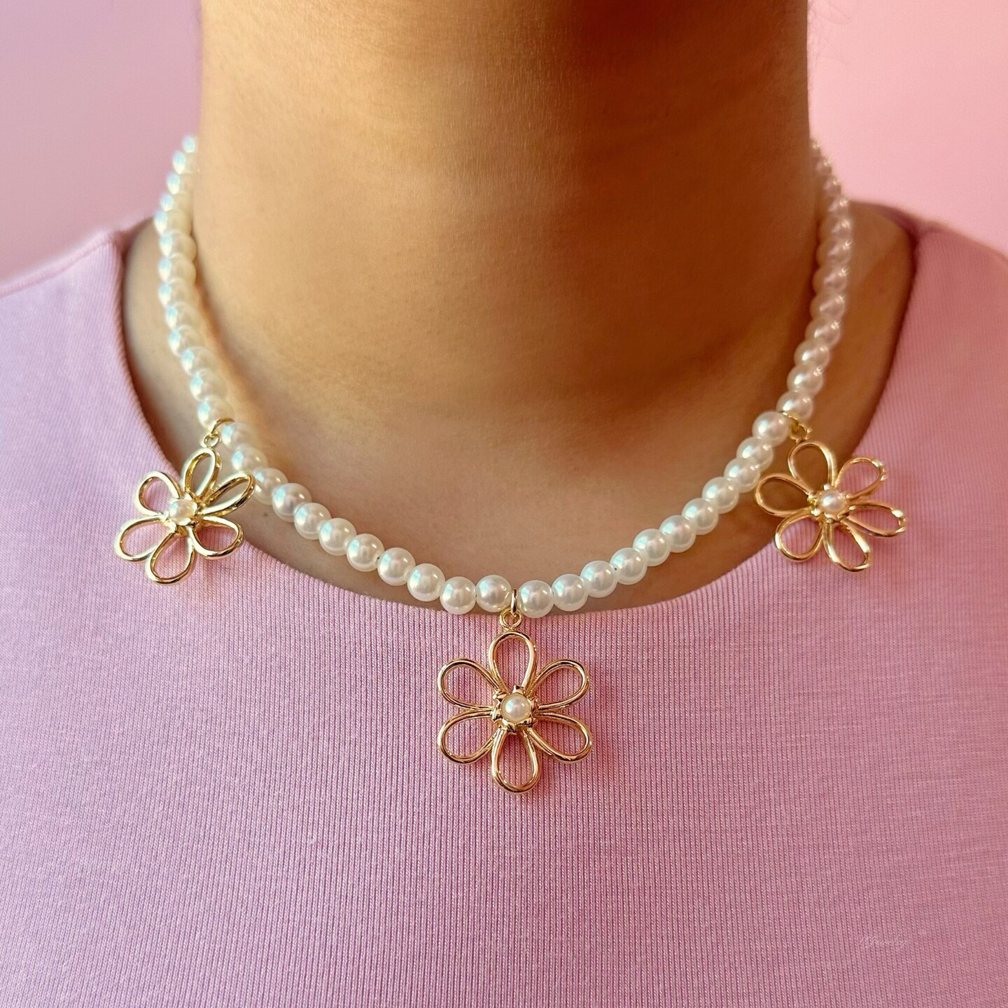 Flower Pendant Pearl Necklace Statement 18K Jewelry 434406626402910208