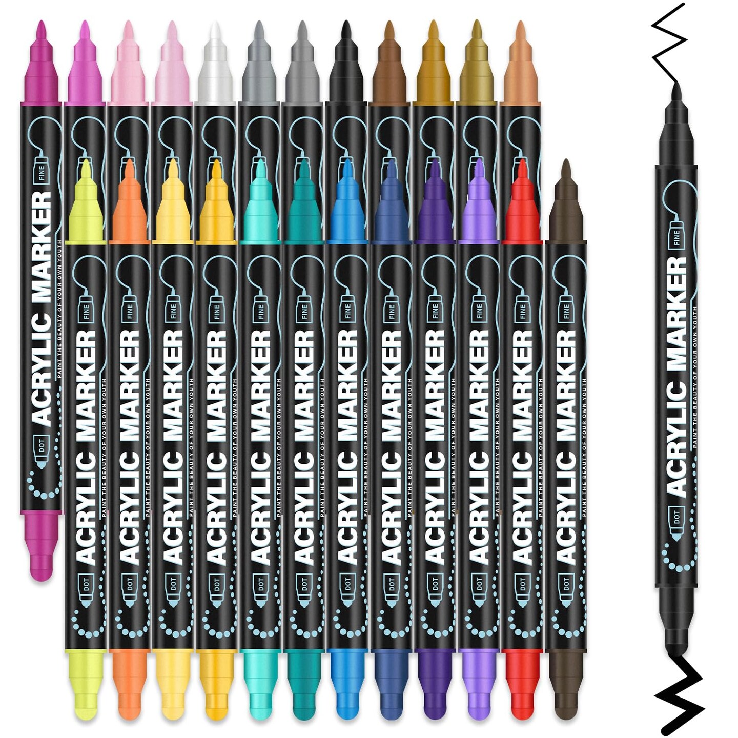 Acrylic Paint Markers, 24 Colors Paint Pens Acrylic Markers, Dual Tip with Dot &#x26; Fine Point Acrylic Paint Pens for Rock Painting, Wood, Canvas, Glass, Stone, Ceramic&#x2013; Art Supplies &#x26; Craft Supplies.