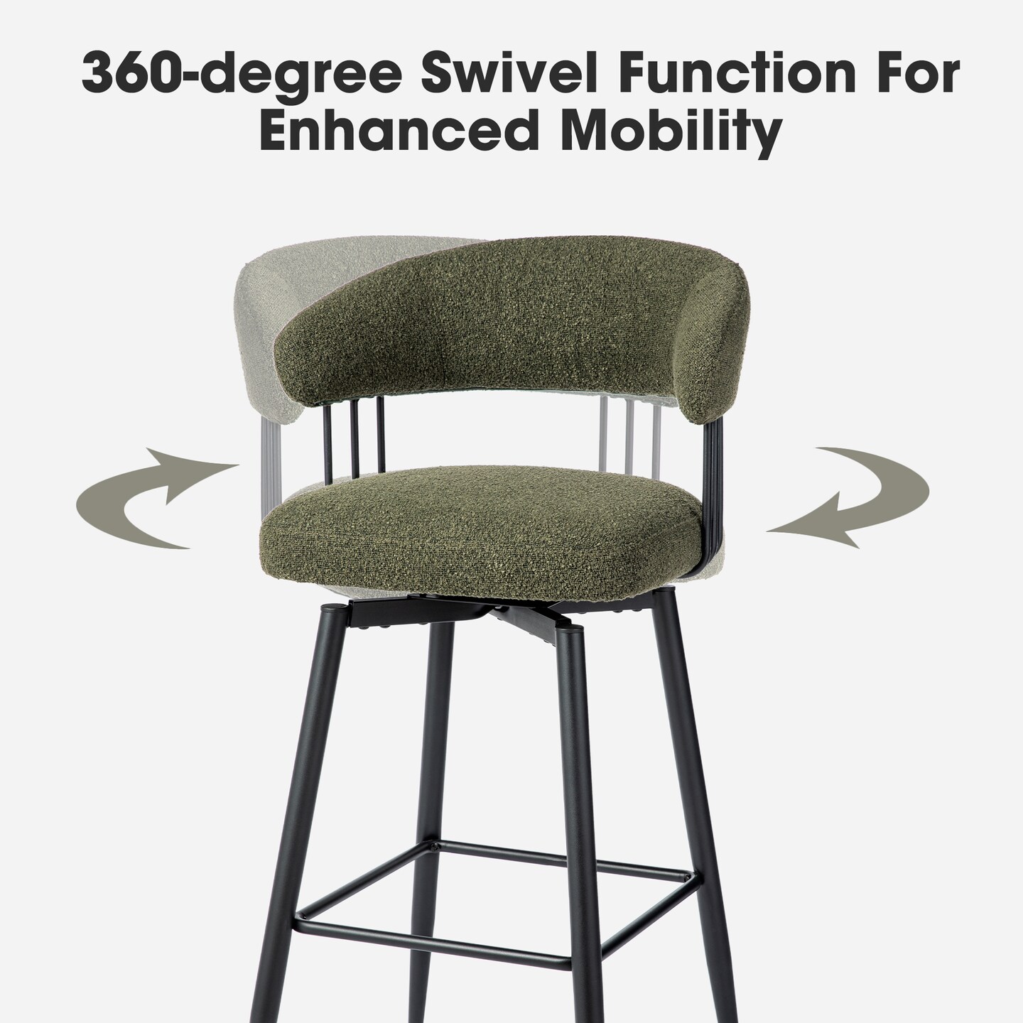 Set of 2/4 Modern Fabric Swivel Bar Stool with Tapered Black Metal Legs