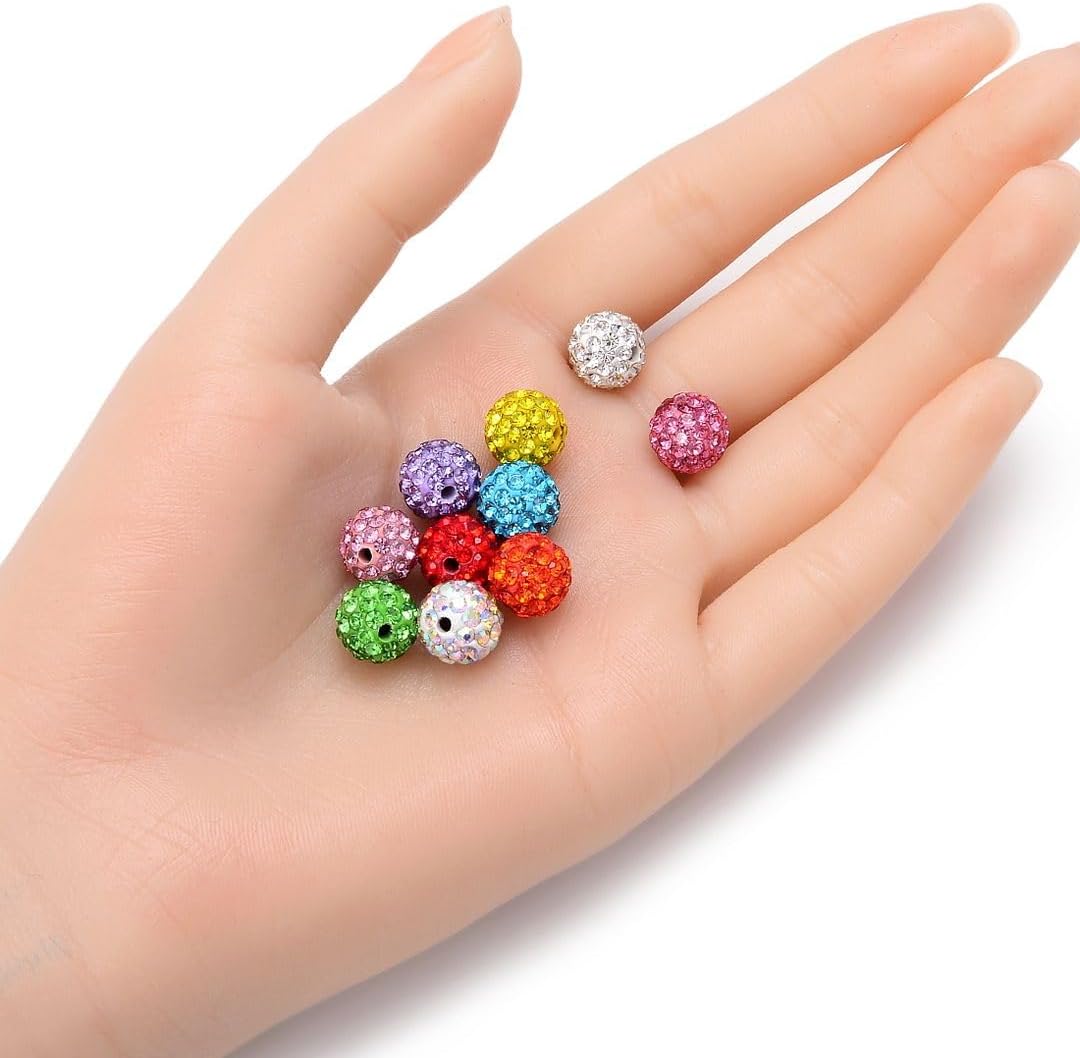 100pcs Grade A Suncatcher Crystal Rhinestone Pave Loose Beads 10mm Peridot Green Polymer Clay Disco Spacer Ball