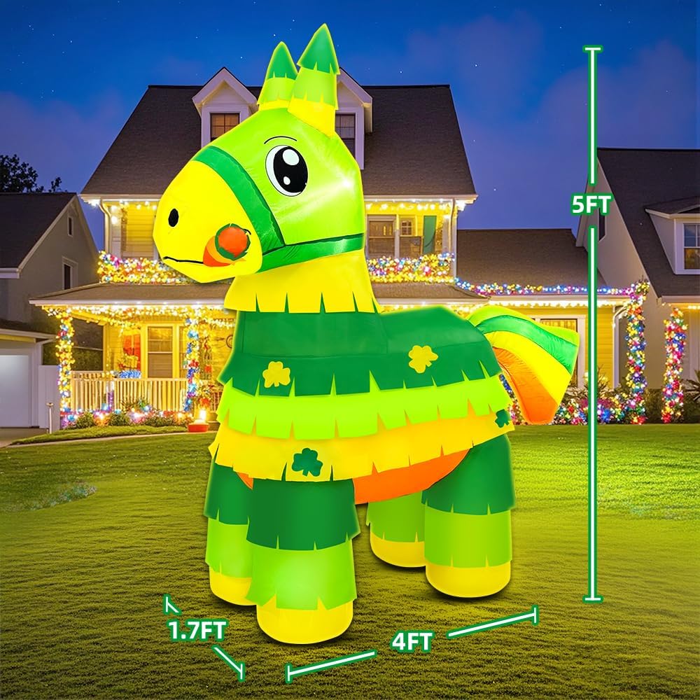 5FT St Patricks Day Inflatables Outdoor Decorations Blow Up Saint Patricks with Shamrock Yard Decorations with Led Lights for Holiday Party Garden Lawn Irish Decor