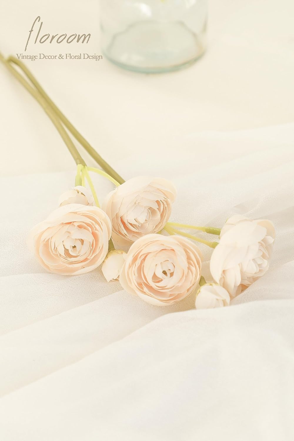 Ranunculus Artificial Flowers 18 Pcs Champagne Faux Silk Mini Ranunculus Bulk Fake Wedding Filler Flowers