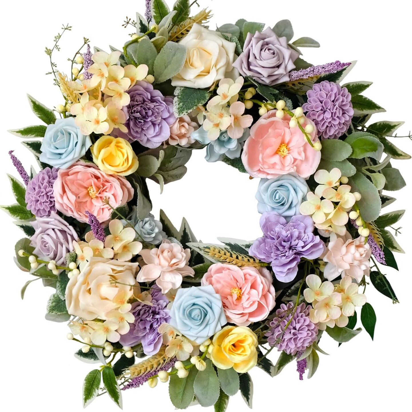 Spring Summer Wreath for Front Door 22 Inch Artificial Floral Wreath with Roses Peonies Hydrangeas Leaves for Door Wall Decoration Wedding Party Home Farmhouse Decoration