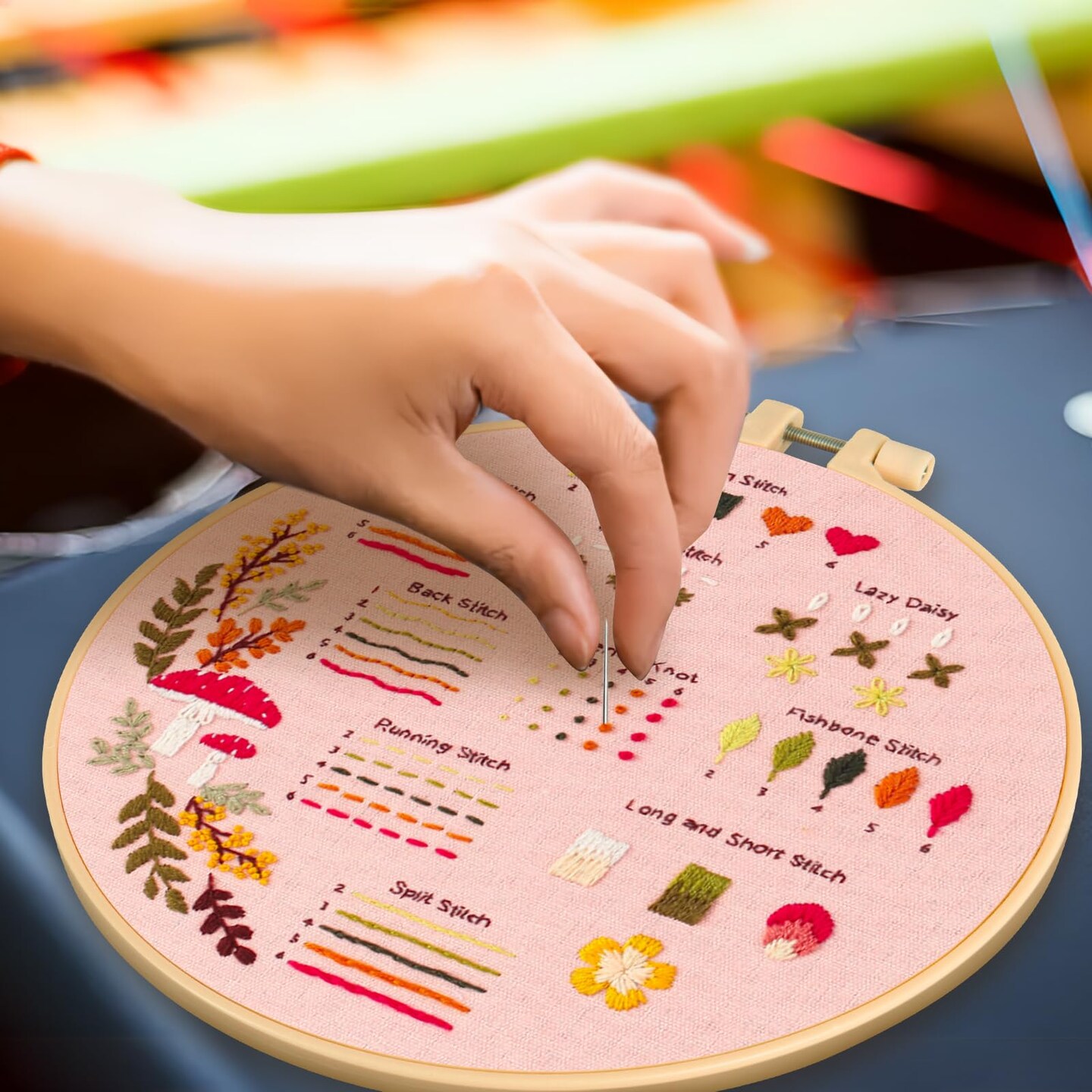 3 Sets Embroidery Kit for Beginners, Embroidery Kit for Adults with Follow Instruction, Cross Stitch Kits with Wooden Embroidery Hoops (Stlye B)