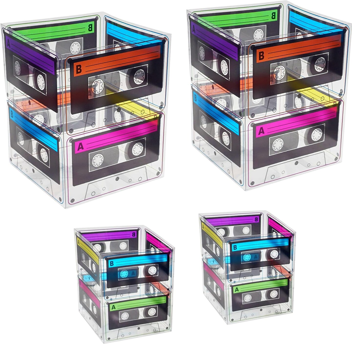 4E&#x2019;s Novelty Cassette Tape Bucket Centerpiece (4 Pack) &#x2013; Retro 80s Party Decorations, 90s Party Decor