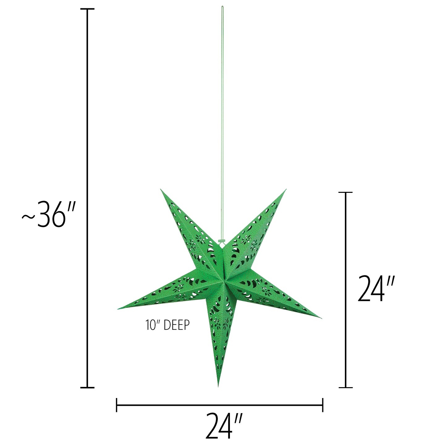 In the Breeze 9178 &#x2014; Green Paper Star Lantern &#x2014; Hanging Party and Home D&#xE9;cor with Painted Gold Accents &#x2014; Handmade, Dyed Paper