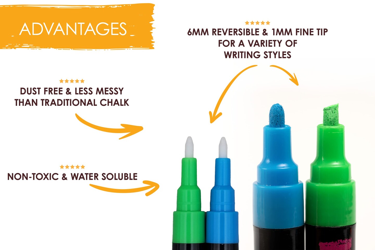 Chalk Markers - 8 Vintage, Erasable, Non-Toxic, Water-Based, Reversible Tips, For Kids & Adults for Glass or Chalkboard Markers for Businesses, Restaurants, (Vintage/Pastel 6mm)