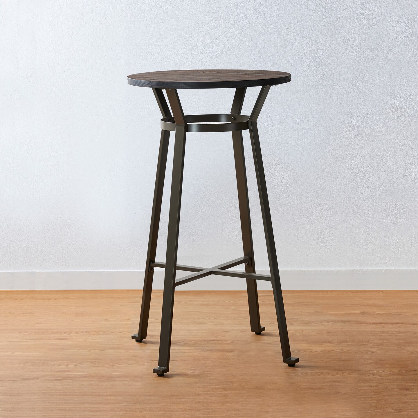42.50&#x22;H Steel Bar Table With Elm Wood Top