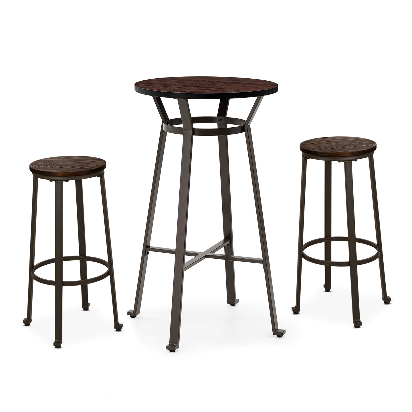 Set of 3 Steel Bar Table and Bar Stool Pub Set (1 Table+2 Stools)