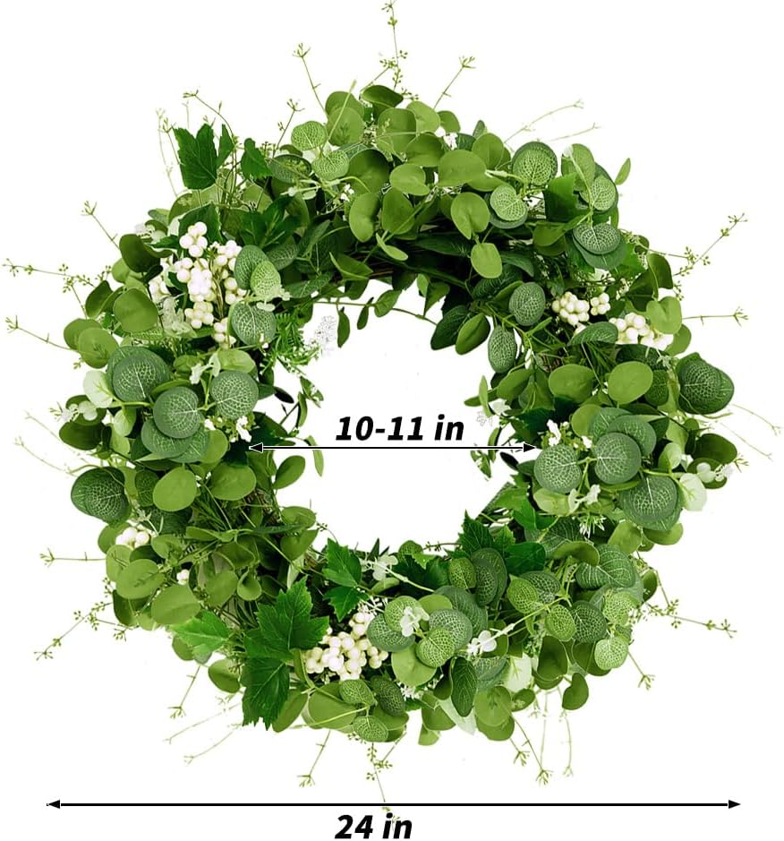 Eucalyptus Wreath 22-24 Inch, Spring Wreaths for Front Door Outside with White Berry (Green)