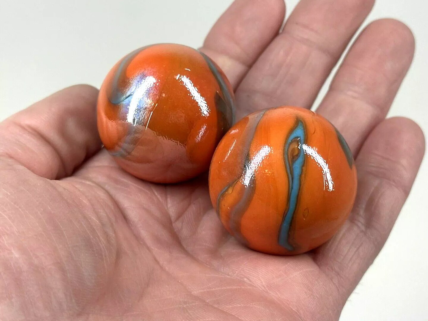 35mm Valkyrie Marbles 1-3/8&#x22; (Set of 2) Glass Ball Seahorse Orange/Blue Large