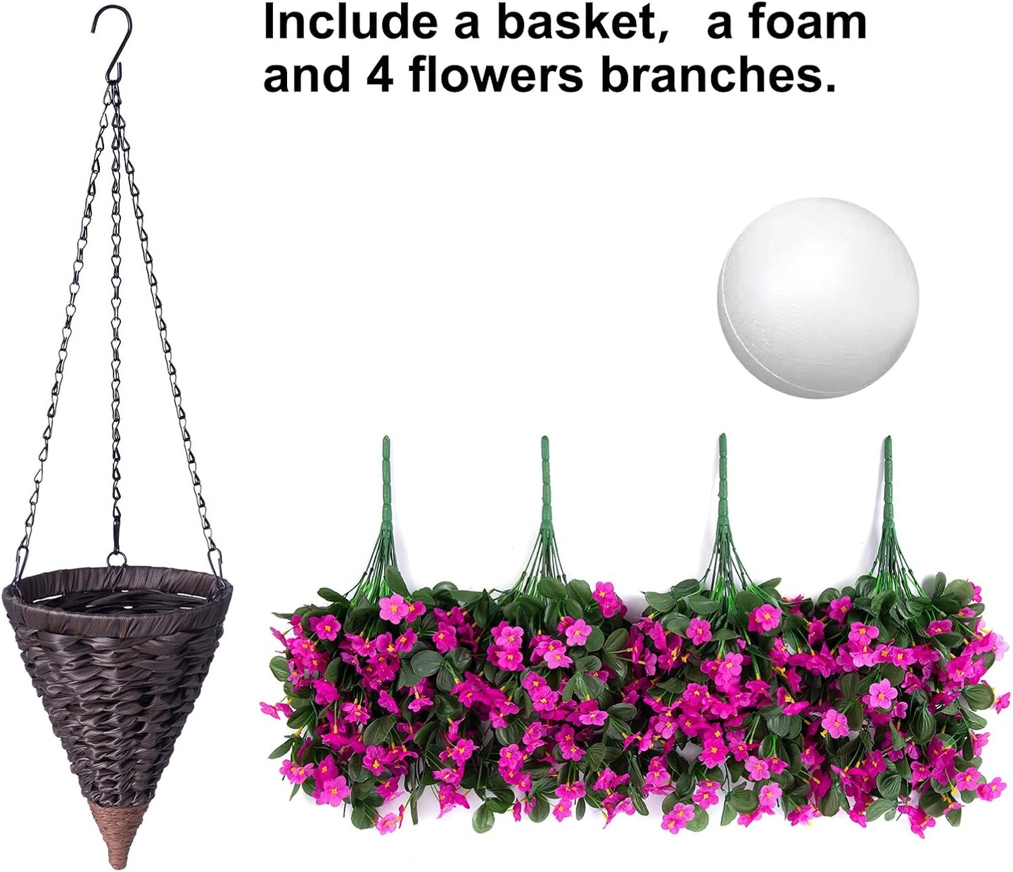 Artificial Fake Hanging Flowers Plants Baskets for Outdoor Spring Decoration, Faux Silk Fuchsia Trailing Orchid UV Resistant for Home Outside Porch Garden Yard Patio Decor